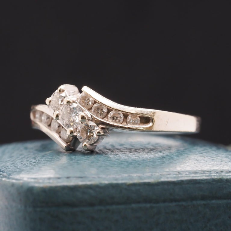 14K White Gold Diamond Cross Over Band For Sale at 1stDibs
