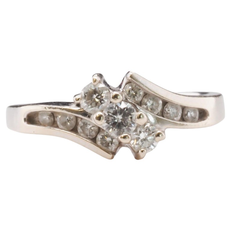 14K White Gold Diamond Cross Over Band For Sale at 1stDibs