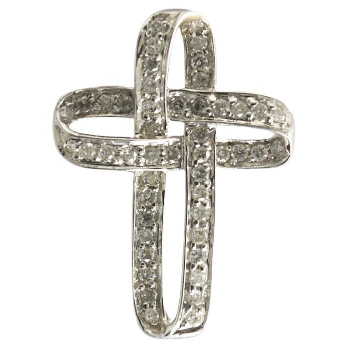 14K White Gold Diamond Cross Pendant 0.25ct