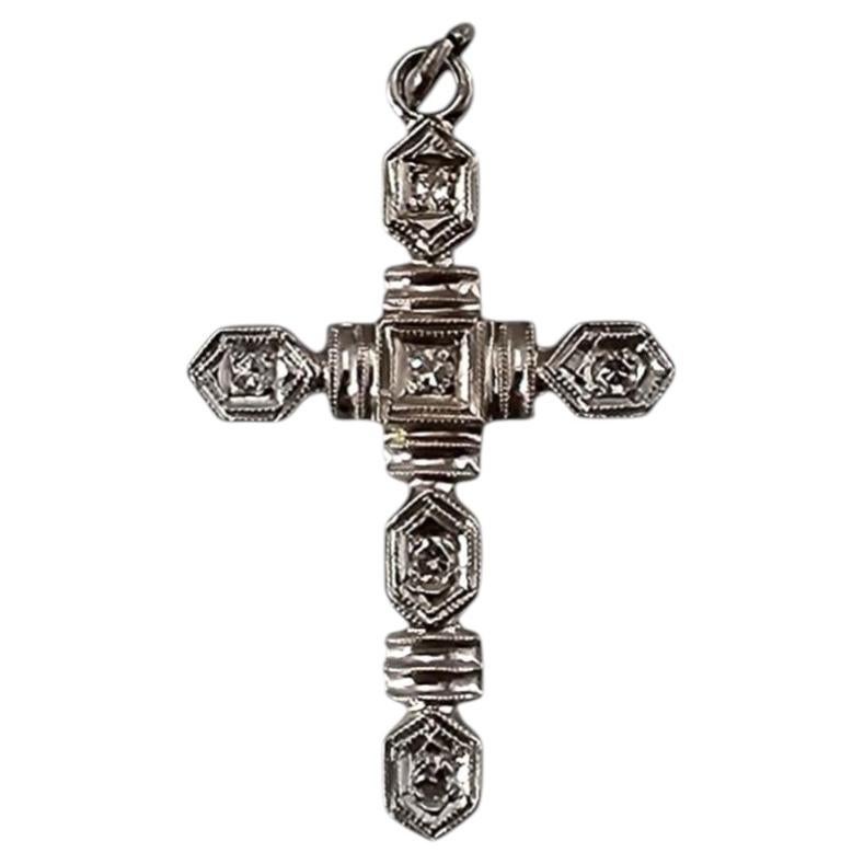 14K White Gold Diamond Cross Pendant #24925