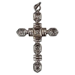 14K White Gold Diamond Cross Pendant #24925