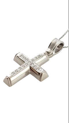 14K Weißgold Diamant Kreuz Anhänger Halskette #15893
