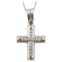Collar Colgante Cruz Diamante Oro Blanco 14K #15893