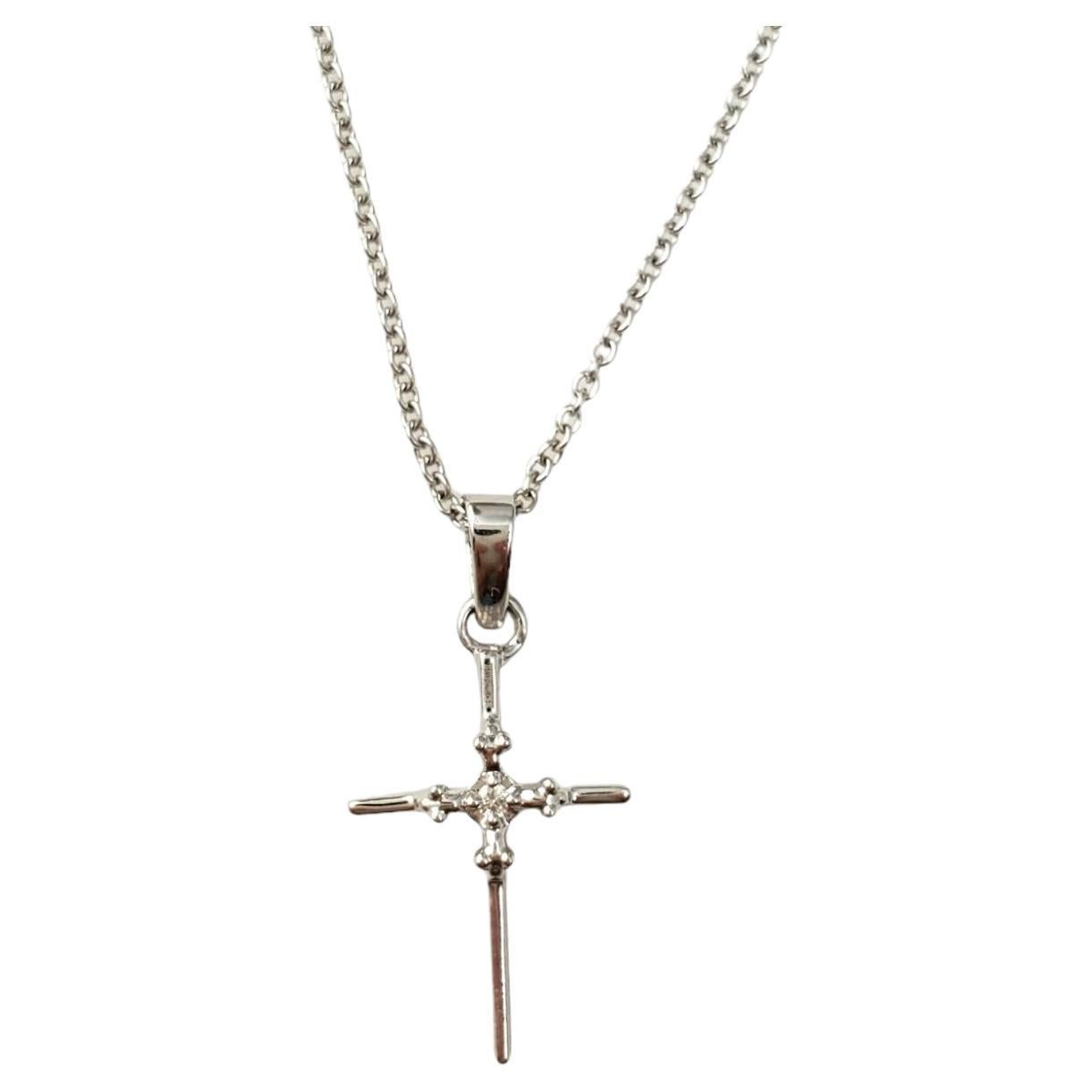 14K White Gold Diamond Cross Pendant Necklace #16588 For Sale