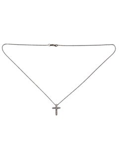 14K White Gold Diamond Cross Pendant Necklace #24412