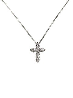 14K White Gold Diamond Cross Pendant Necklace #24829