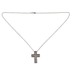 14K White Gold Diamond Cross Pendant Necklace #24905