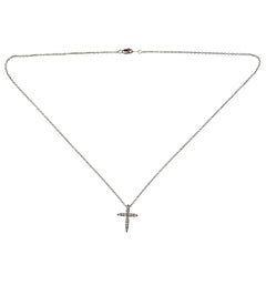 14K White Gold Diamond Cross Pendant Necklace #25637