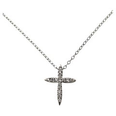 14K White Gold Diamond Cross Pendant Necklace #25637