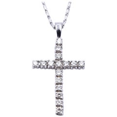 14 Karat White Gold Diamond Cross Pendant Necklace