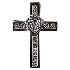 14K White Gold Diamond Cross Pendant with Heart Center #24960