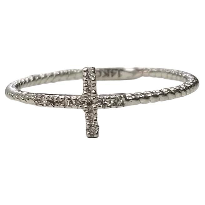 14k White Gold Diamond "Cross" Ring .08 Carats For Sale
