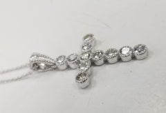 14k White Gold Diamond Cross with Beading Around Each Diamond