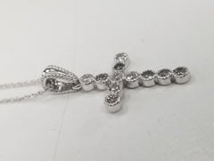 14k White Gold Diamond Cross with Beading Around Each Diamond