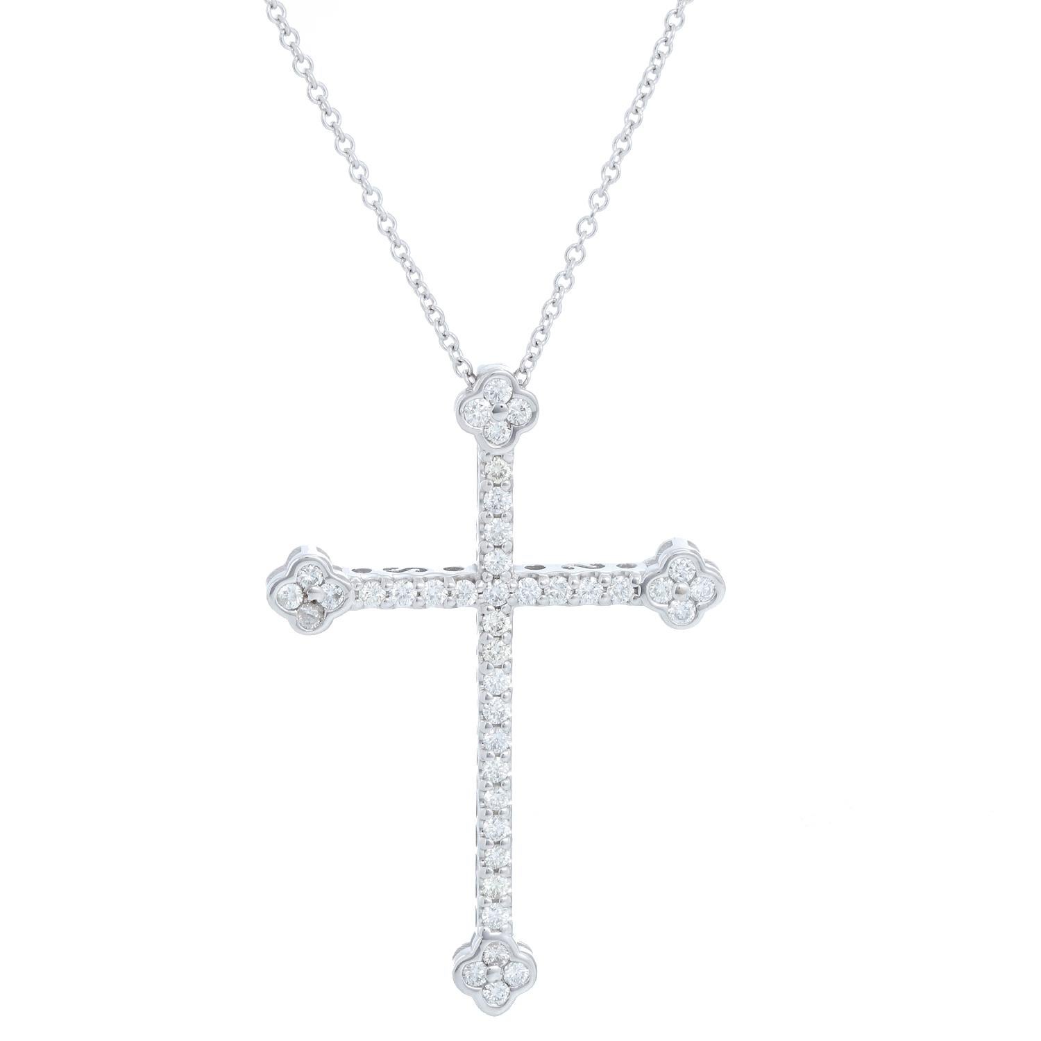 Women's 14K White Gold  Diamond Cross with Chain