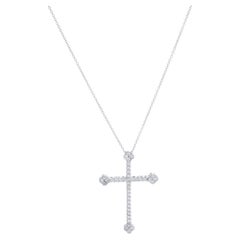 14K White Gold  Diamond Cross with Chain