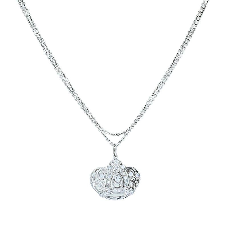 Collar Colgante Corona de Diamantes de Oro Blanco de 14k Corte redondo en venta