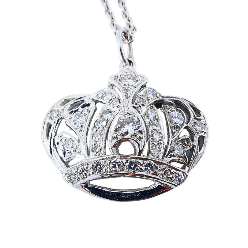 Femenino o masculino Collar Colgante Corona de Diamantes de Oro Blanco de 14k en venta