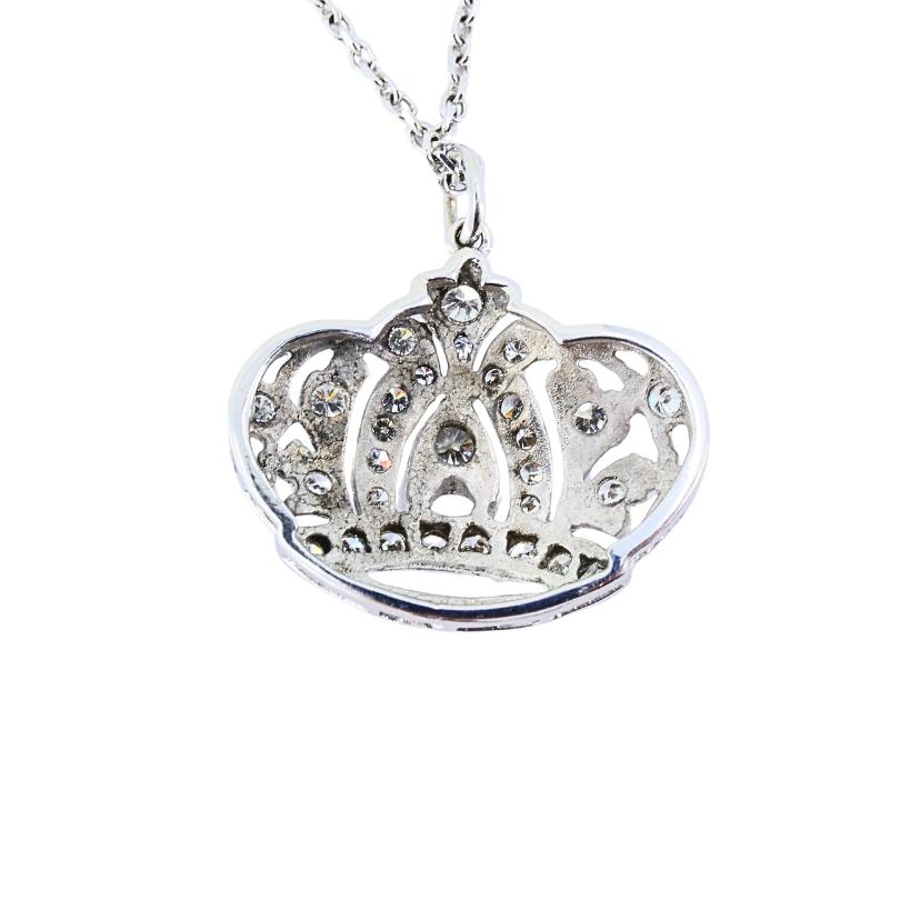Collar Colgante Corona de Diamantes de Oro Blanco de 14k en venta 1