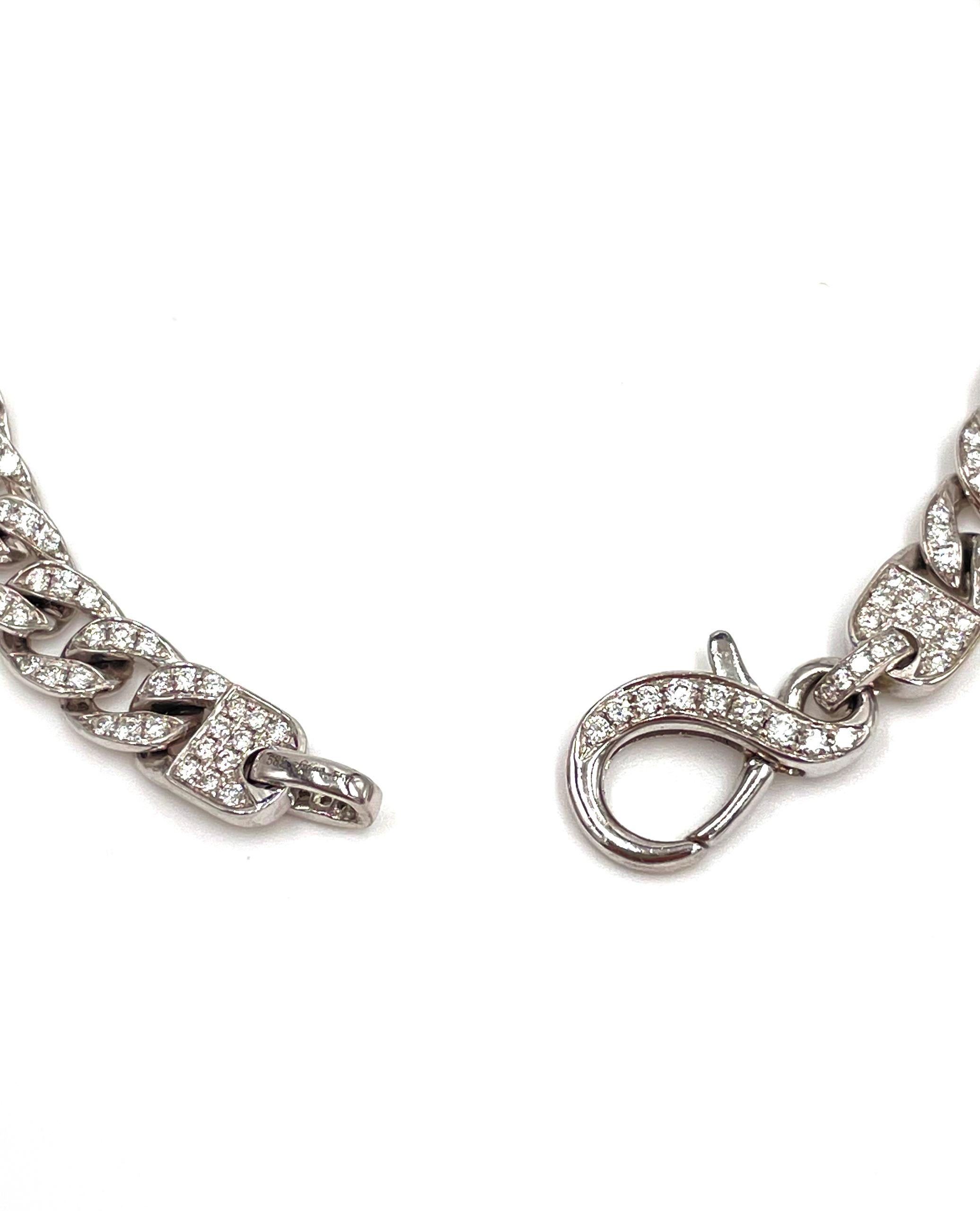 Bracelet à boucle en or blanc 14 carats et diamants avec fermoir mousqueton serti de diamants Unisexe en vente