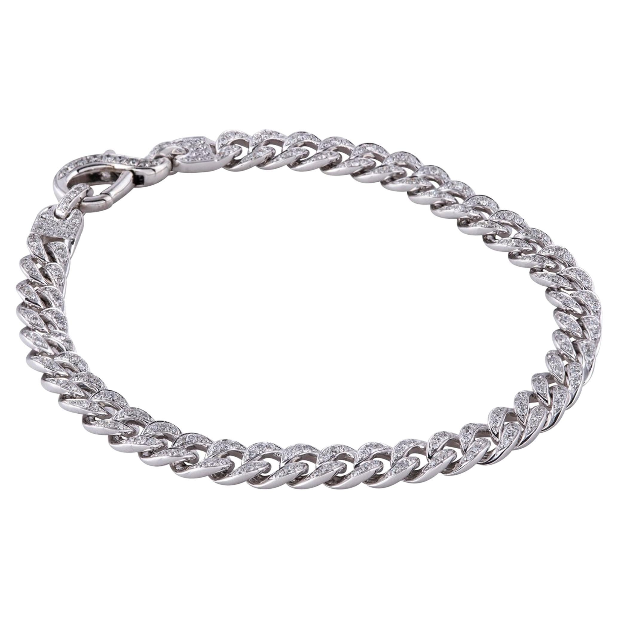 14K White Gold Diamond Curb Bracelet with Diamond Lobster Lock Clasp