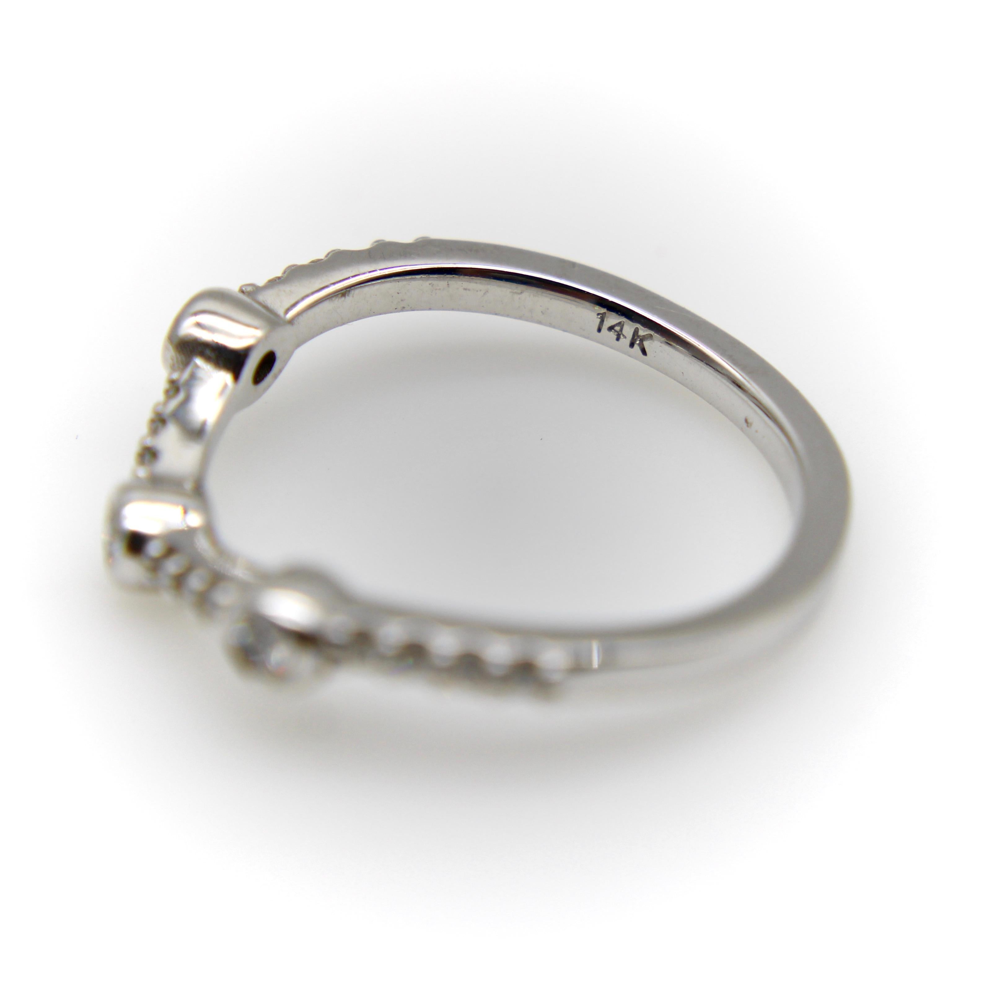 Single Cut 14K White Gold Diamond Curved Band For Sale