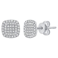 Clous d'oreilles en or blanc 14 carats avec diamants pavés en forme de coussin