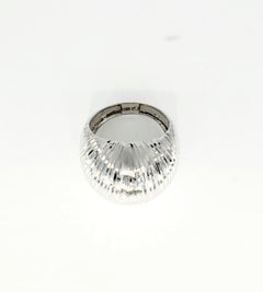 14 Karat White Gold Diamond Cut Design Carved Dome Ring
