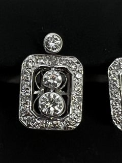 14k White Gold Diamond Dangle Bezel Pave Earrings