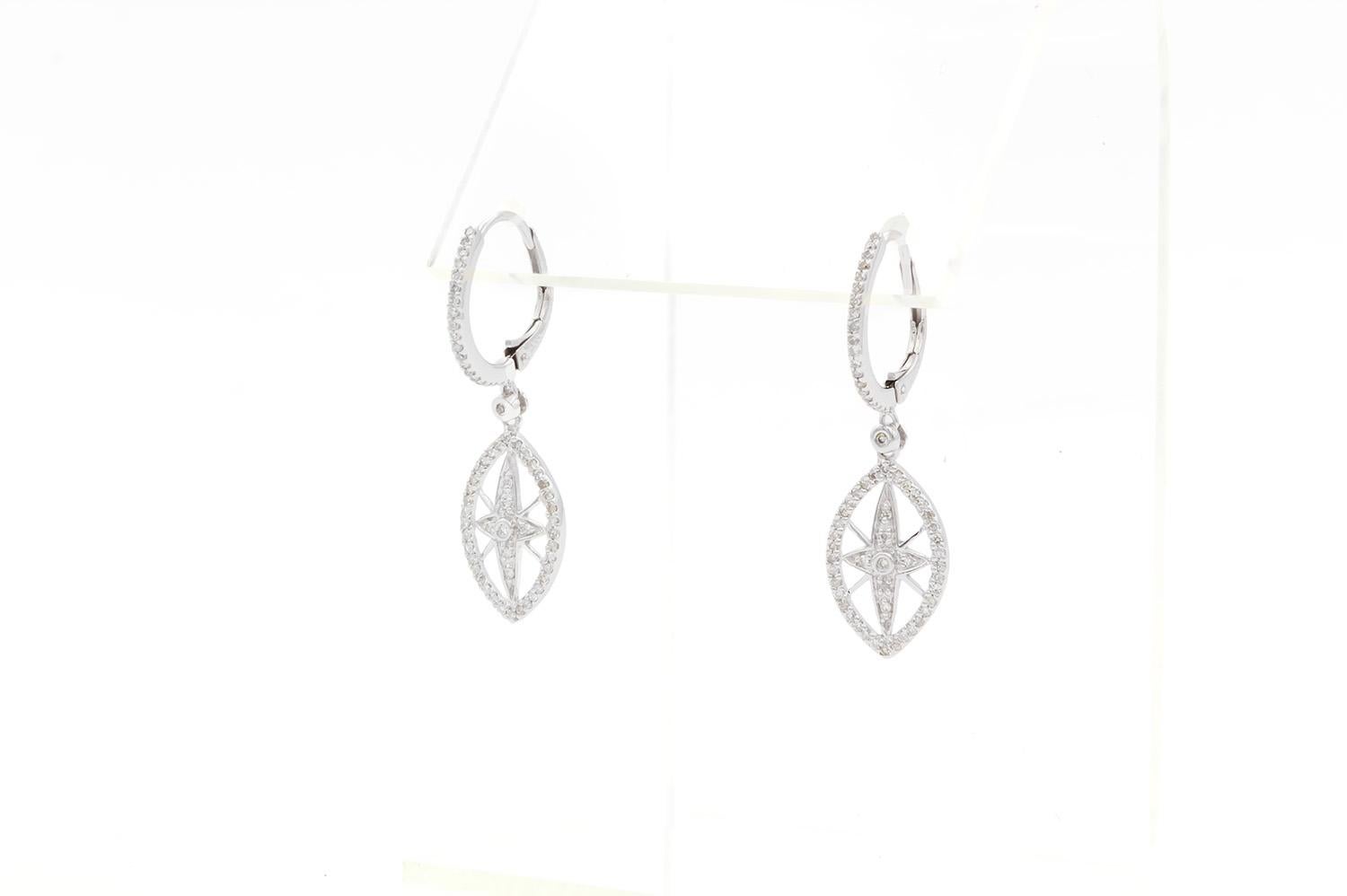 Contemporary 14k White Gold & Diamond Dangle Drop Earrings 0.40ctw
