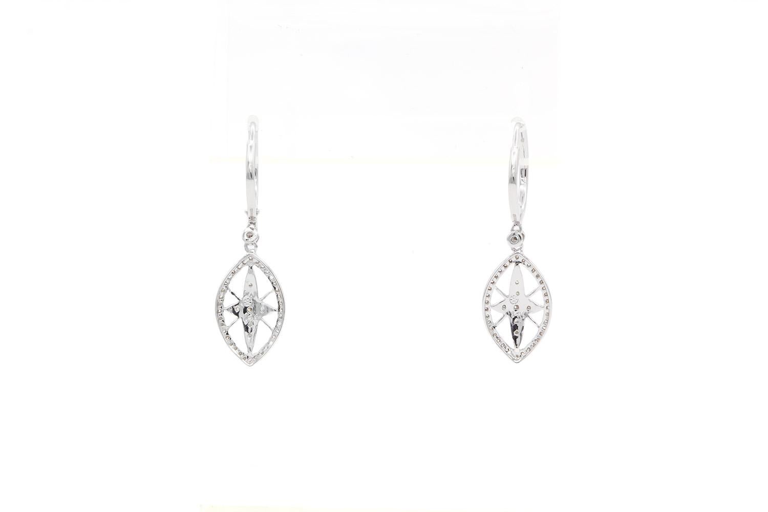 14k White Gold & Diamond Dangle Drop Earrings 0.40ctw In Good Condition In Tustin, CA