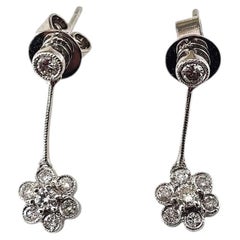 14K White Gold Diamond Dangle Drop Flower Earrings #25542