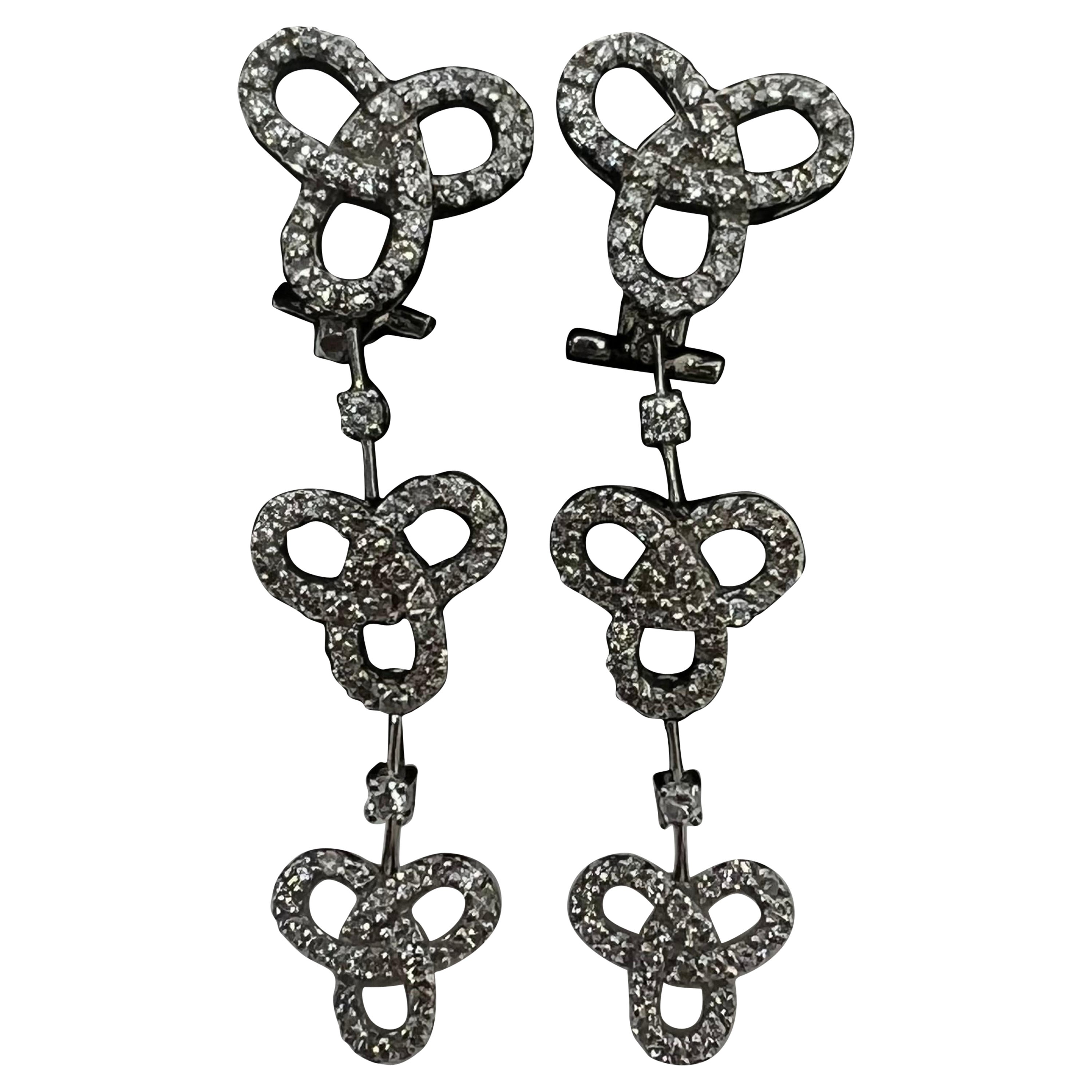 Boucles d'oreilles pendantes en or blanc 14k, diamants, Infinity Leaver Back