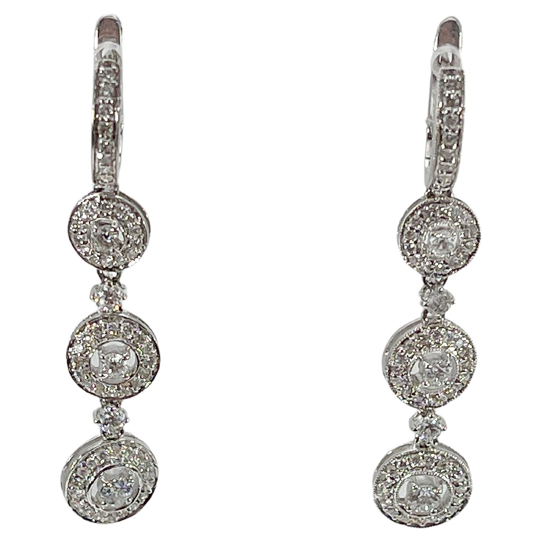 14K White Gold Diamond Dangle Earrings  For Sale