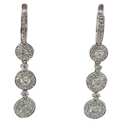 14K White Gold Diamond Dangle Earrings 