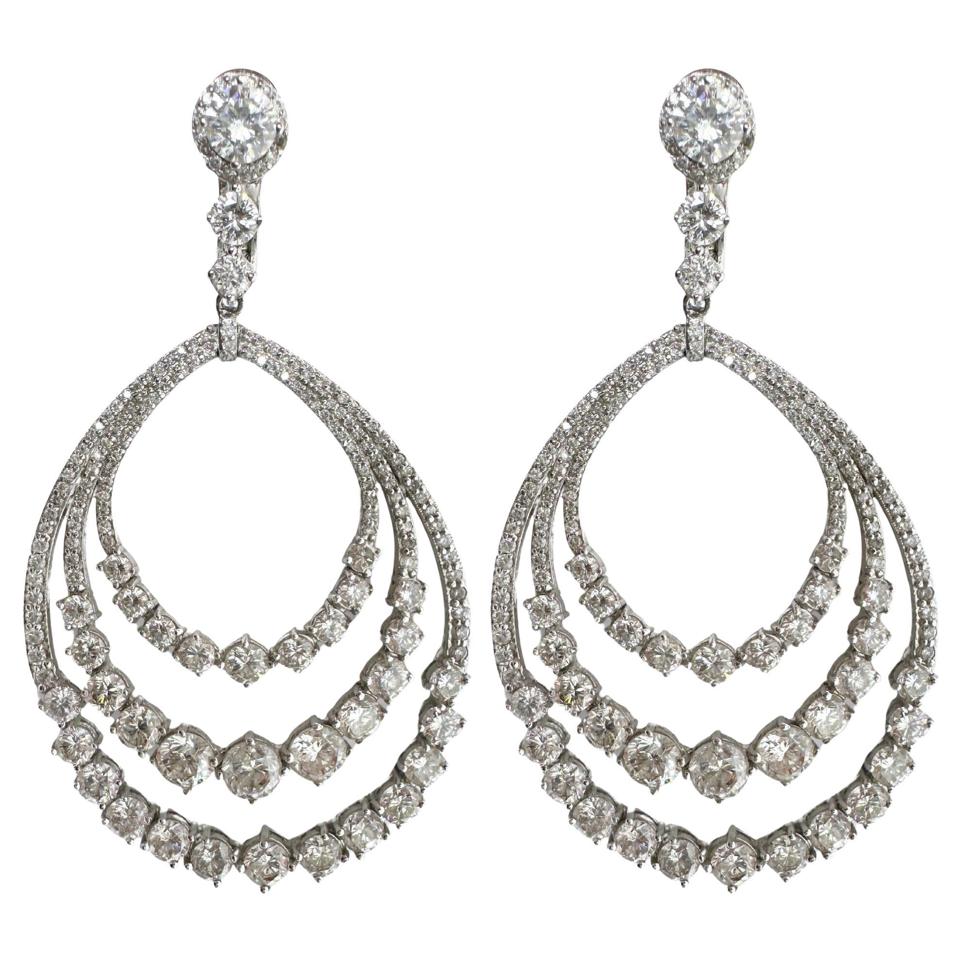 14K White Gold Diamond Dangle Earrings