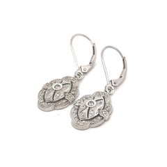 14K White Gold Diamond Dangle Earrings Suspended From Lever Back