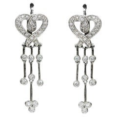 14K White Gold Diamond Dangle Heart Earrings 0.50ct