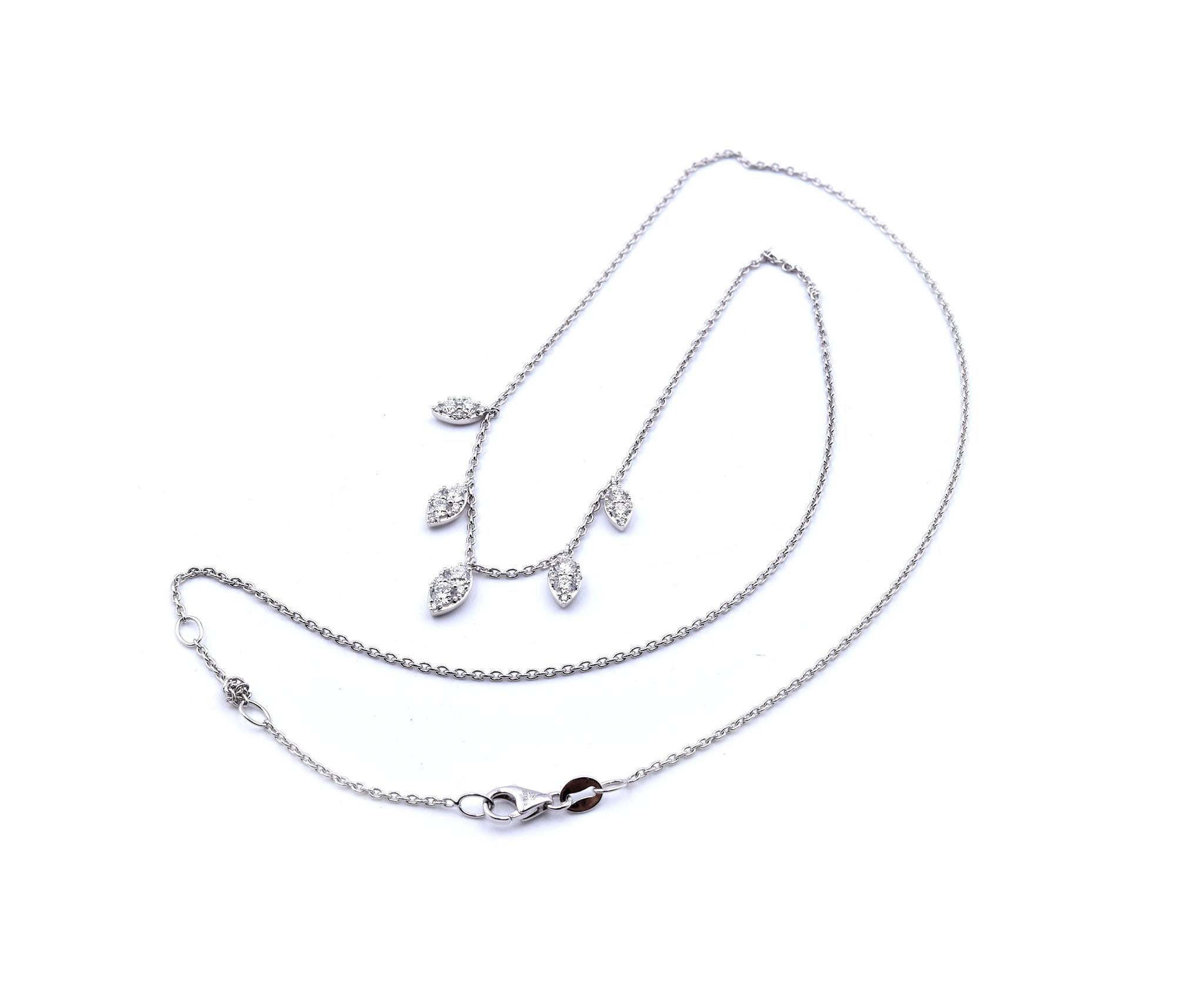 14k White Gold Diamond Dangle Necklace In Excellent Condition For Sale In Scottsdale, AZ