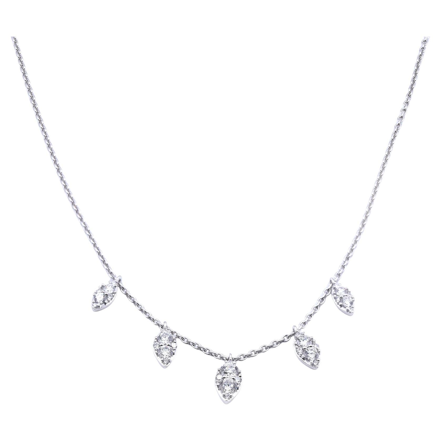 14k White Gold Diamond Dangle Necklace For Sale