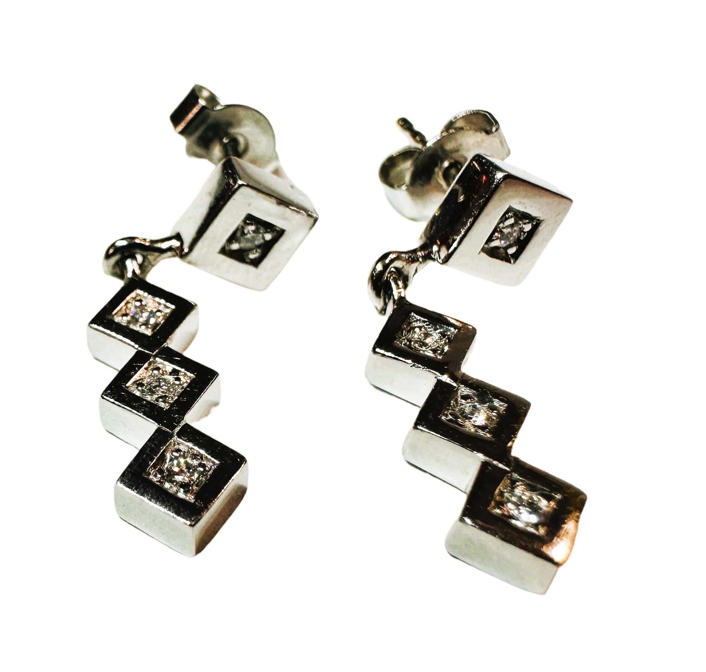 Brilliant Cut 14k White Gold .15 Carat Diamond Dangle Post Earrings 1 inch long