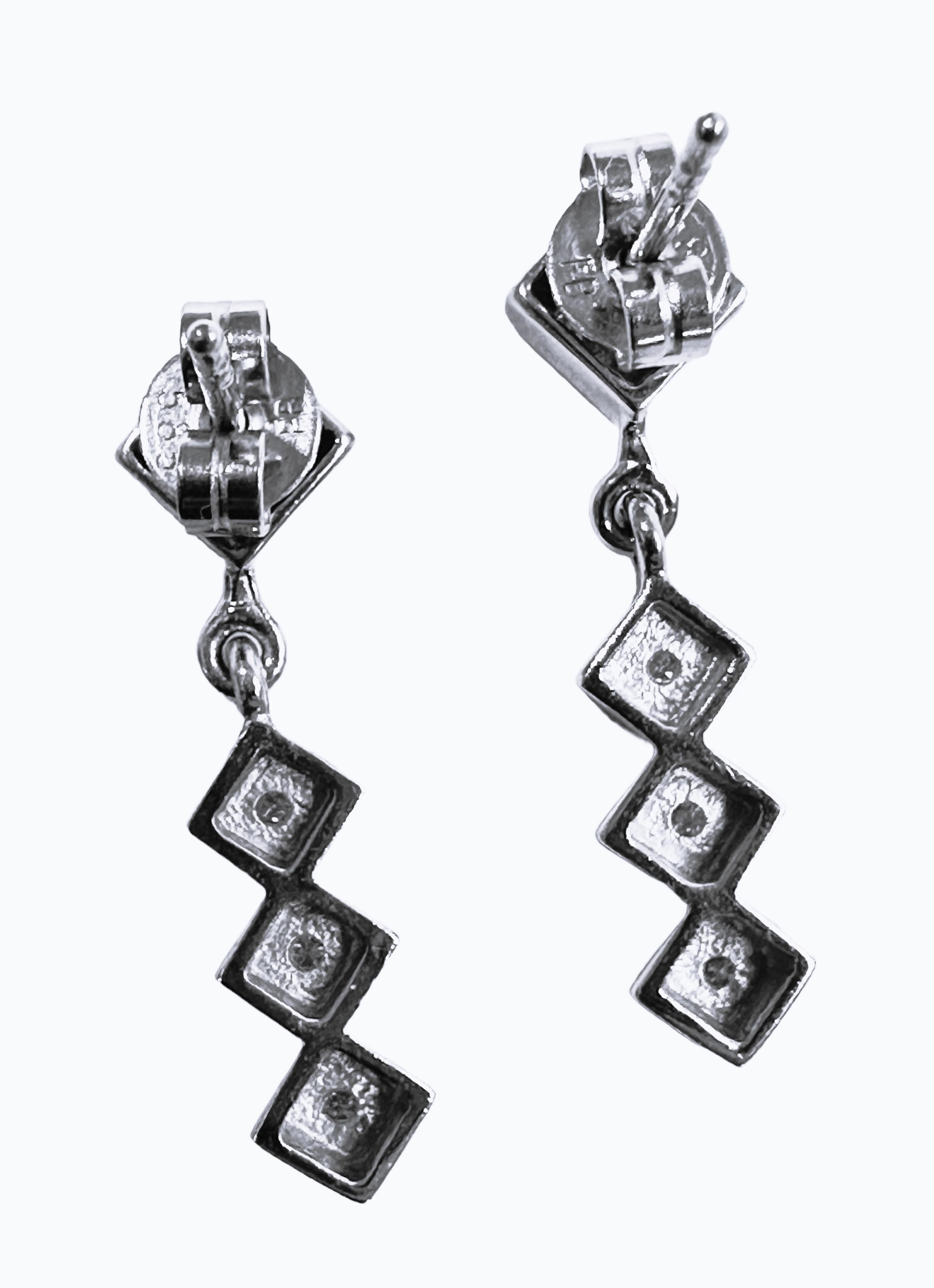 Women's 14k White Gold .15 Carat Diamond Dangle Post Earrings 1 inch long