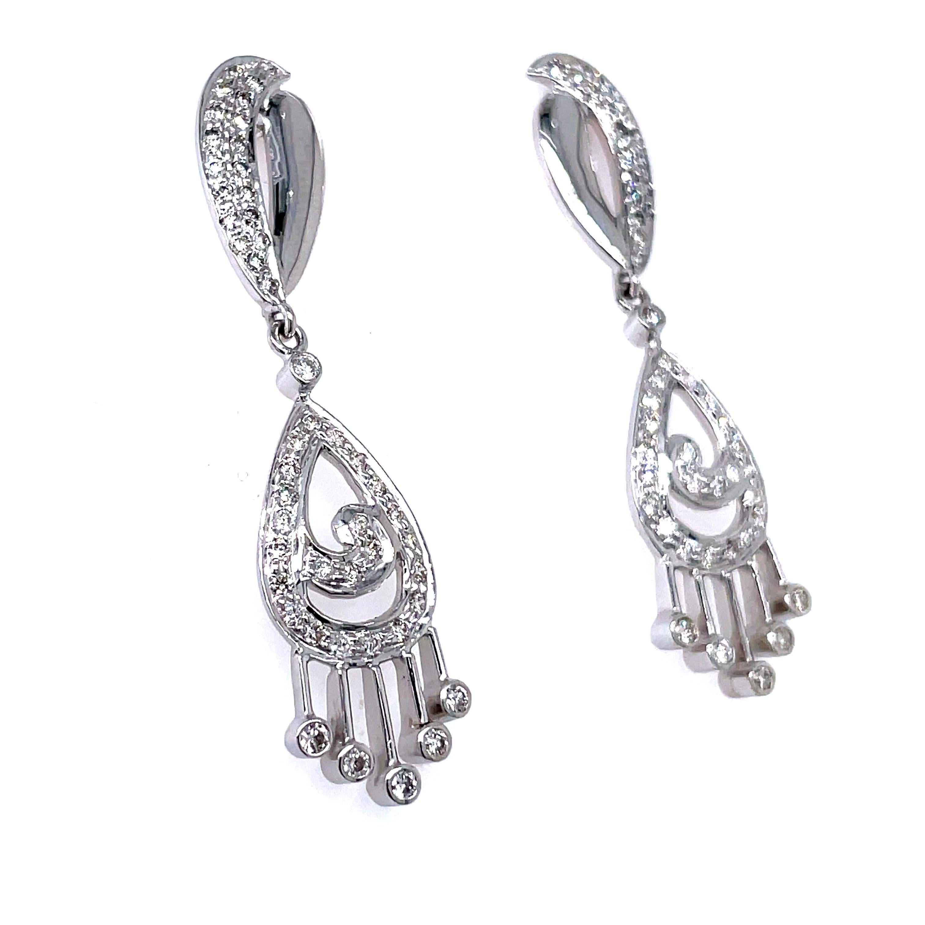 Brilliant Cut 14K White Gold Diamond Dangling Earrings  For Sale
