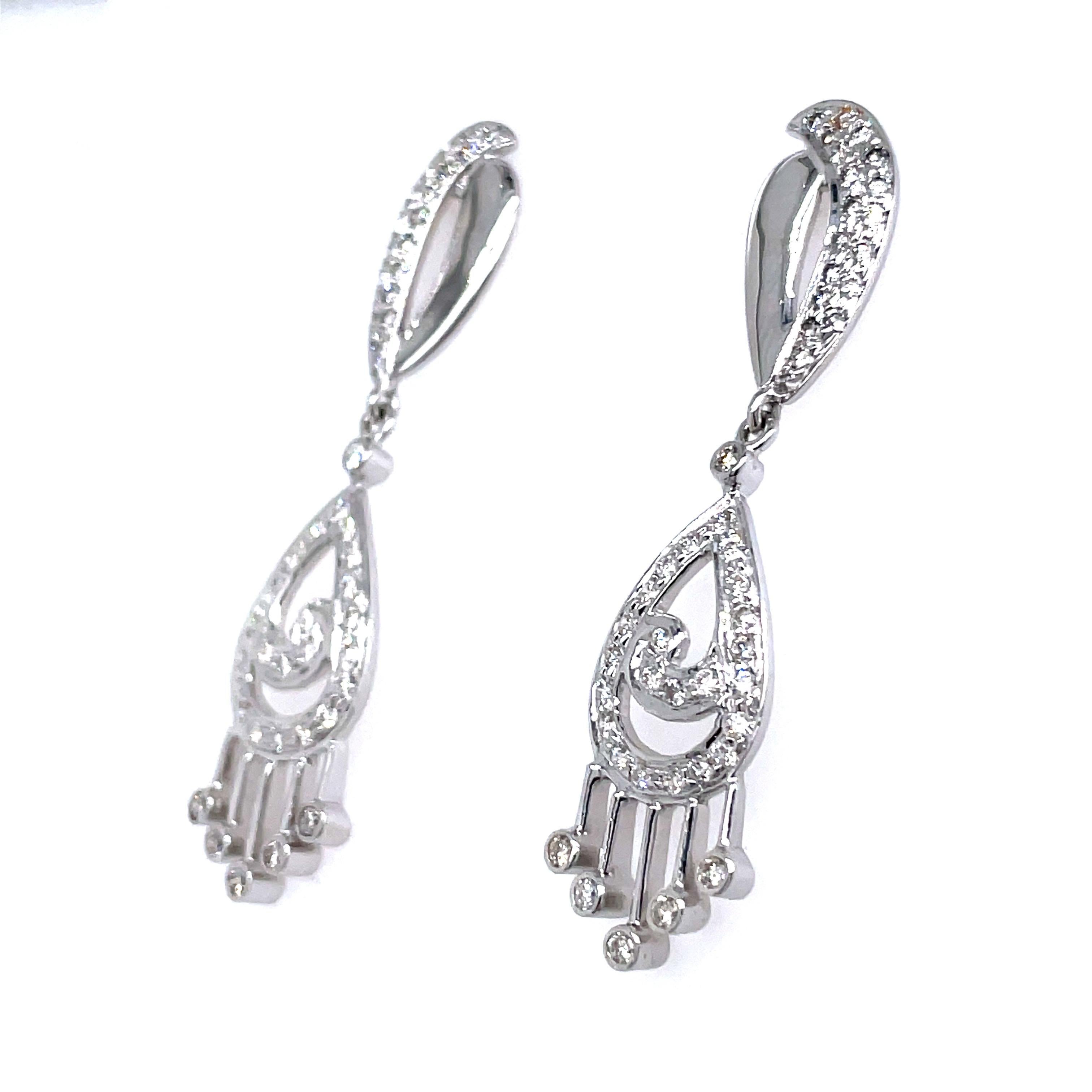 Women's 14K White Gold Diamond Dangling Earrings  For Sale