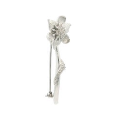 14k White Gold Diamond Detailed Matte Finish Lily Flower Pin Brooch
