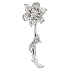 14k White Gold Diamond Detailed Matte Finish Lily Flower Pin Brooch