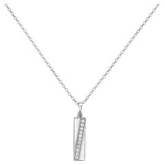 14K White Gold Diamond Diagonal Tag Pendant
