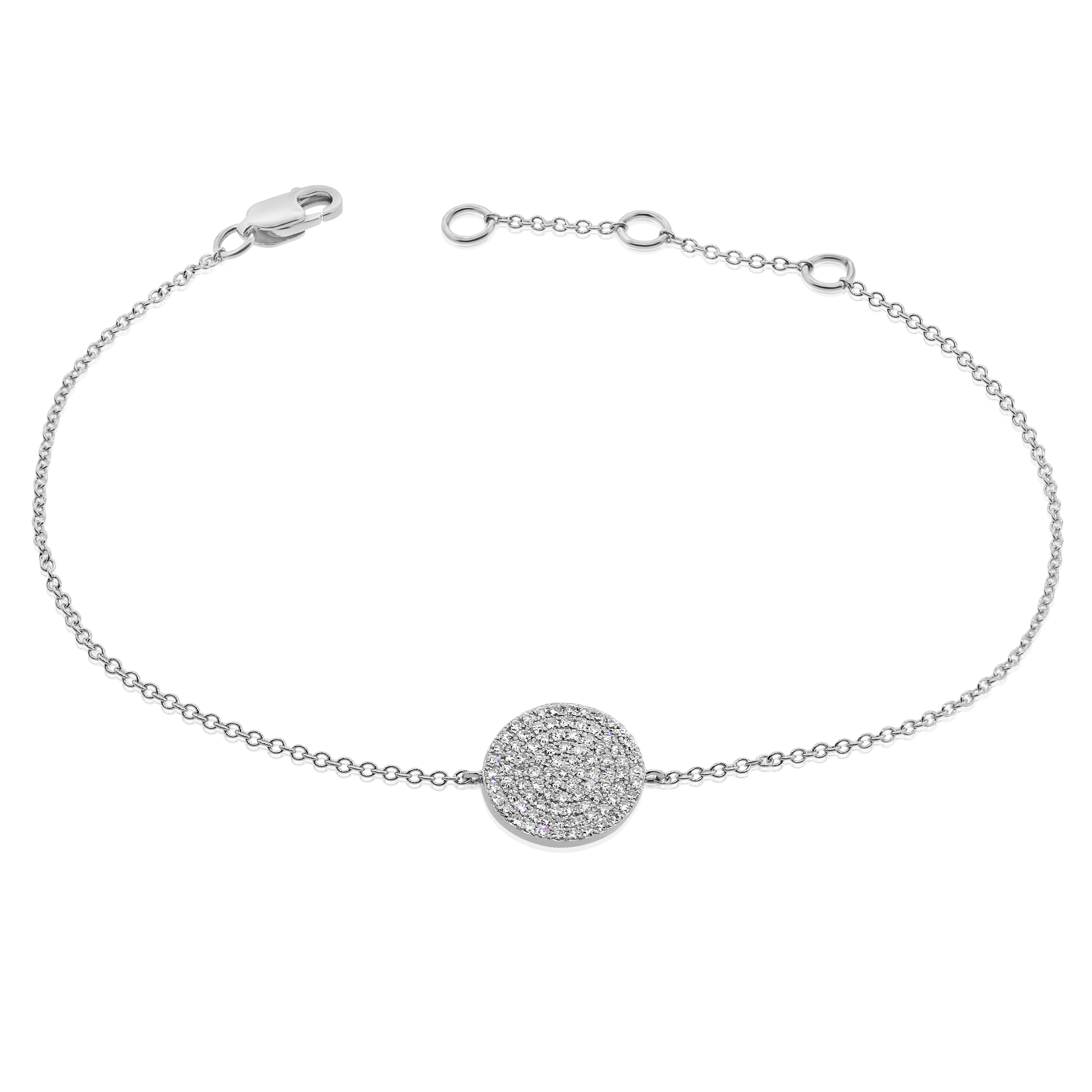 Contemporary 14K White Gold Diamond Disc Chain Bracelet for Her For Sale