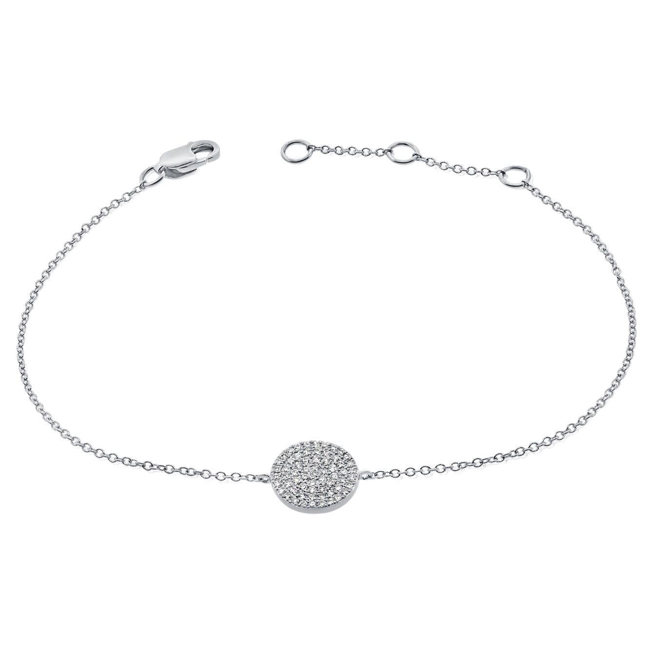 Bracelet à chaîne à disques en or blanc 14 carats avec diamants