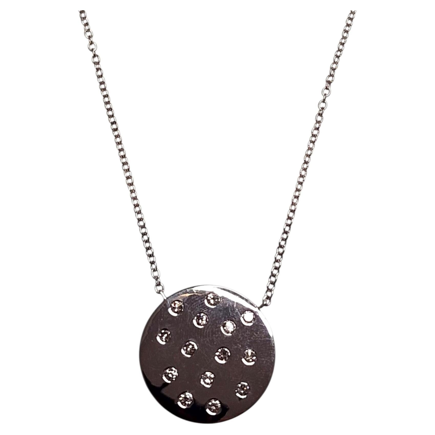 14K White Gold Diamond Disc Pendant Necklace #25307
